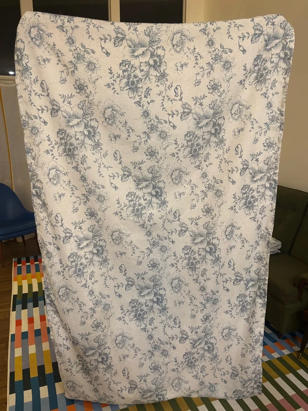 Blue and white floral floor length curtains (set of 2)
